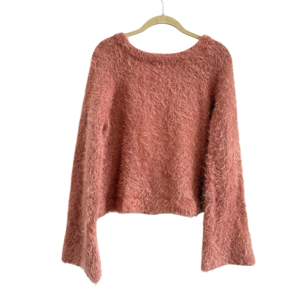 4SI3NNA Pink V-Neck Eyelash Sweater Bell Sleeves Fluffy Knit Cozy Fuzzy Med Y2K - Picture 3 of 14